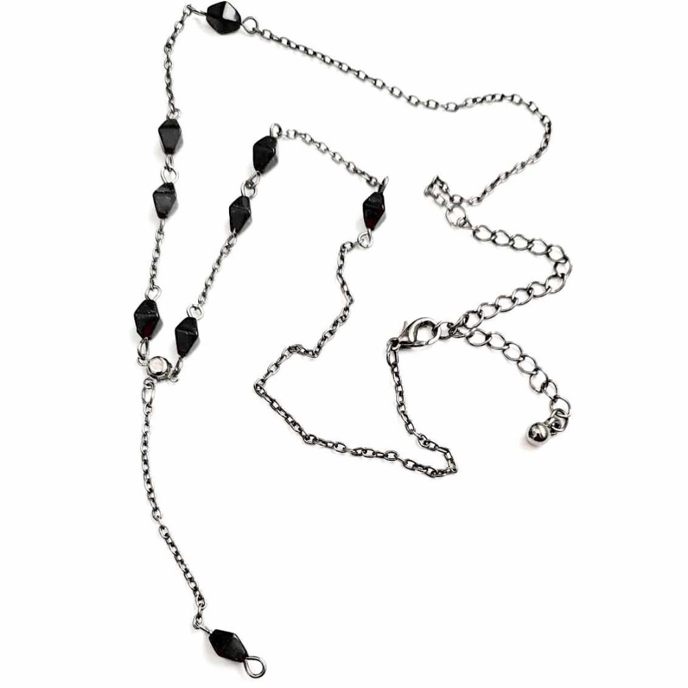 Vintage Elegant Silver Plated Black Beads Drop Gothic Pendant Clavicle Necklace